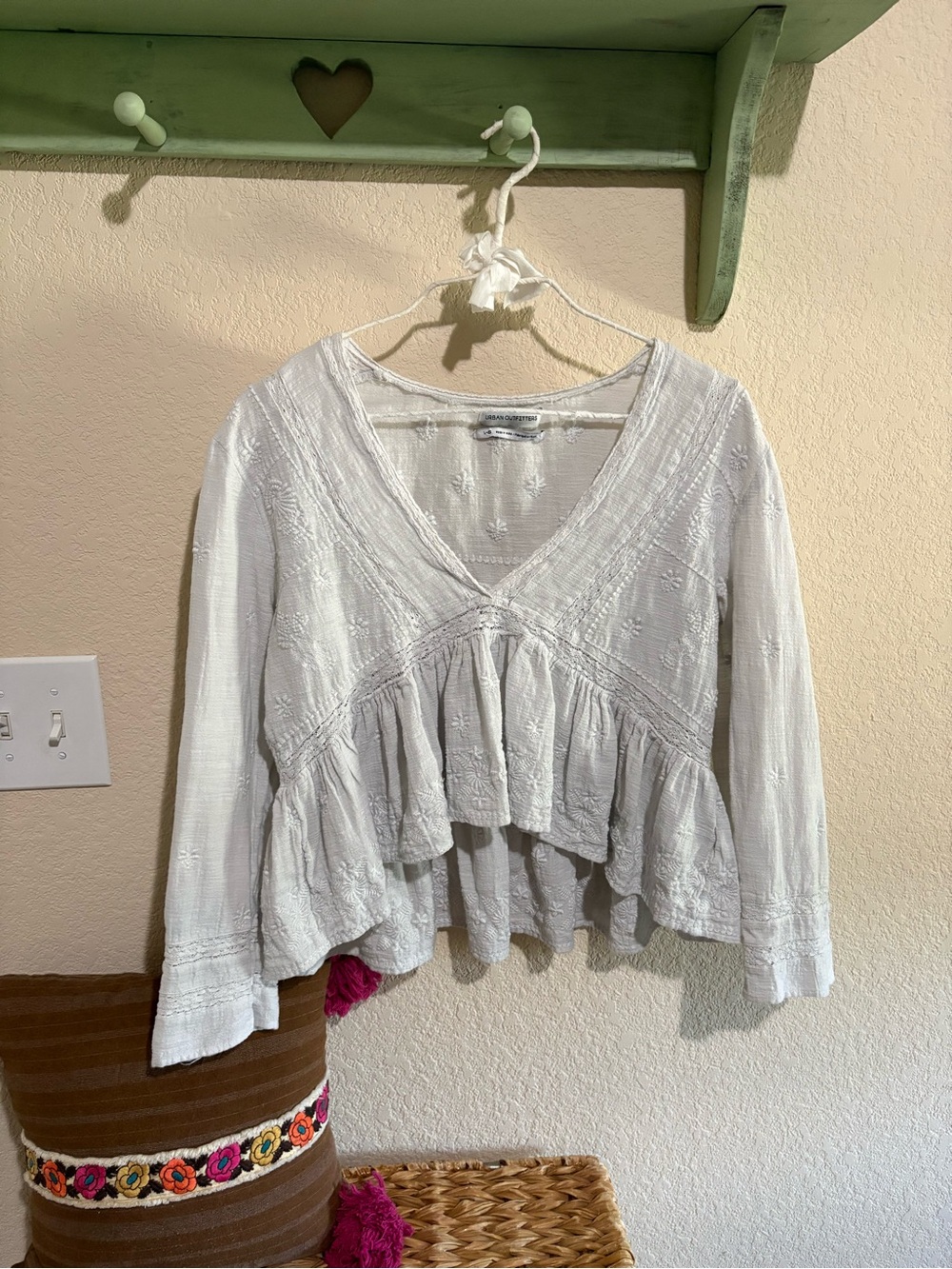 White Ruffle Long Sleeve Peasant Top